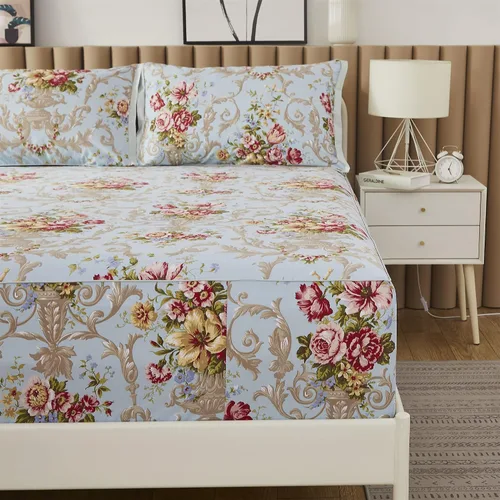 Miniatura 5 de ABREEZE Juego de sábanas de algodón egipcio tamaño individual (1000 hilos) floral y fundas de almohada (4 piezas), sábanas de algodón egipcio