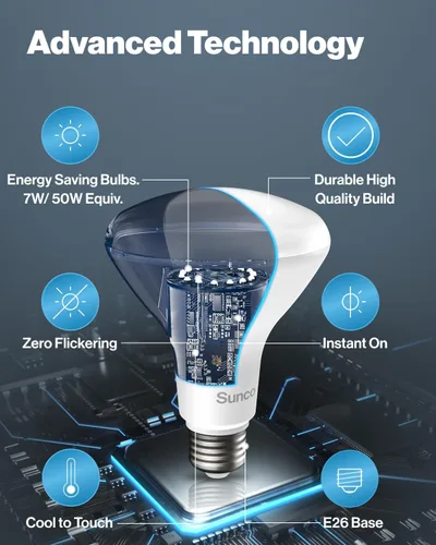 Miniatura 6 de Sunco - Paquete de 6 bombillas LED BR20, luz de inundación interior R20, regulable, CRI93 3000K blanco cálido, 50 W equivalente a 7 W, base E26