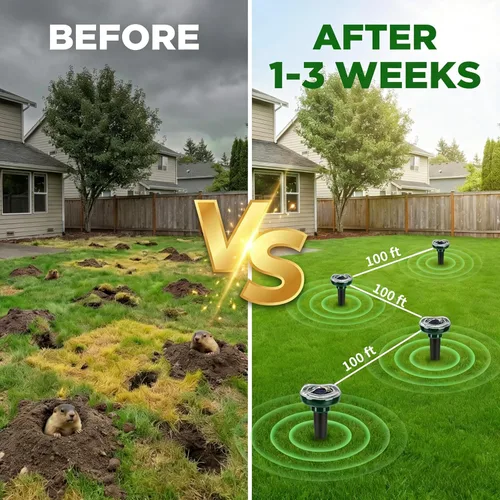 Miniatura 6 de Repelente de topos alimentado por energía solar, disuasorio ultrasónico para patio, césped y jardín, repele serpientes, conejo, tofa, ardilla