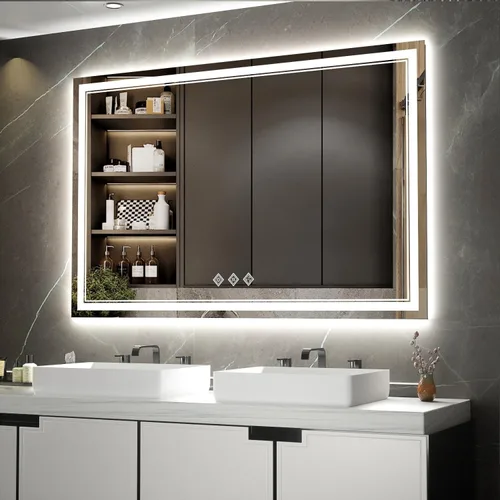Miniatura 9 de Espejo LED, 20 x 28 pulgadas, gradiente frontal y retroiluminado LED, espejo de baño LED de 3 colores regulables CRI>90, IP54, espejo de baño