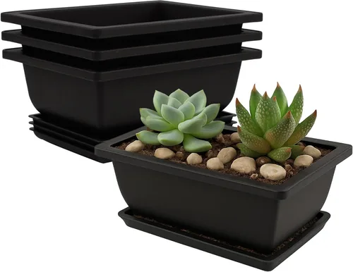 Miniatura 9 de C CRYSTAL LEMON Macetas grandes de entrenamiento para bonsái con bandejas de goteo de humedad, paquete de 3 macetas rectangulares de plástico de 9