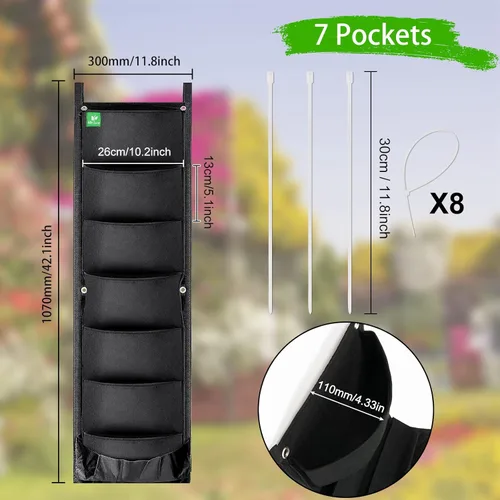Miniatura 3 de Paquete de 2 macetas colgantes para plantas al aire libre, maceta vertical de pared de 7 bolsillos, maceta de balcón, maceta de barandilla, Paquete