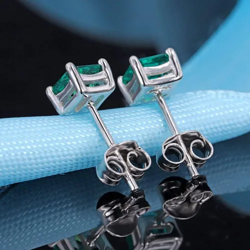 Miniatura 3 de LETMEXC Aretes de esmeralda zambiana cultivados en laboratorio de 0.5 quilates cuadrados de 0.197 x 0.197in plata S925 joyería clásica de moda, Oro