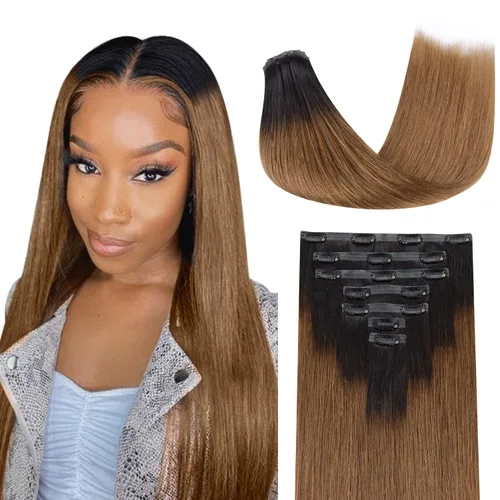 Miniatura 15 de Lashey - Extensiones de cabello con clip sin costuras, de cabello humano real, 7 unidades, 110 g, 14 pulgadas, color negro natural, lacio