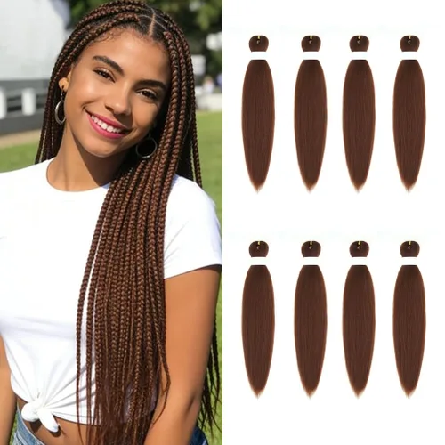 Miniatura 111 de 8 paquetes de extensiones preestiradas - 16 pulgadas de cabello trenzado premium, 55G/paquete, sin picazón, fijación en agua caliente, textura Perm