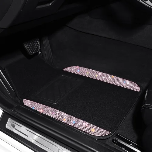 Miniatura 7 de VarCozy - Alfombras brillantes con diamantes de imitación para autos, alfombras de purpurina con cristales para el suelo del automóvil