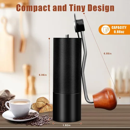 Miniatura 2 de Molinillo de café manual de 0.88 oz, molinillo de café manual CNC de acero inoxidable con ajuste de posicionamiento de doble rodamiento, molinillo