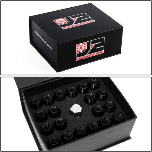 Miniatura 7 de J2 Engineering LN-T7-014-15-BK Negro 7075 Aluminio M12 x 1.5 20Pcs L: 1.969 in Tuerca superior moleteada con adaptador