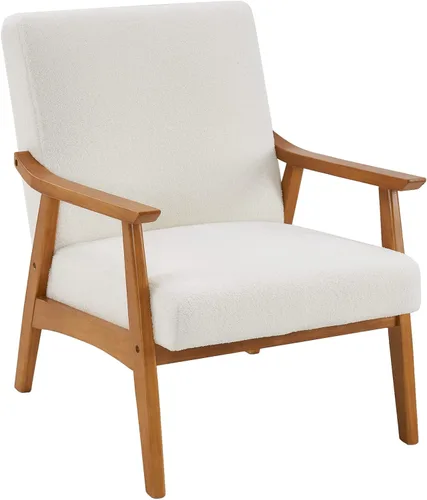 Miniatura 10 de Silla de ocio con reposabrazos y patas de madera maciza, silla de sala de estar moderna de mediados de siglo, sofá individual, para sala de estar
