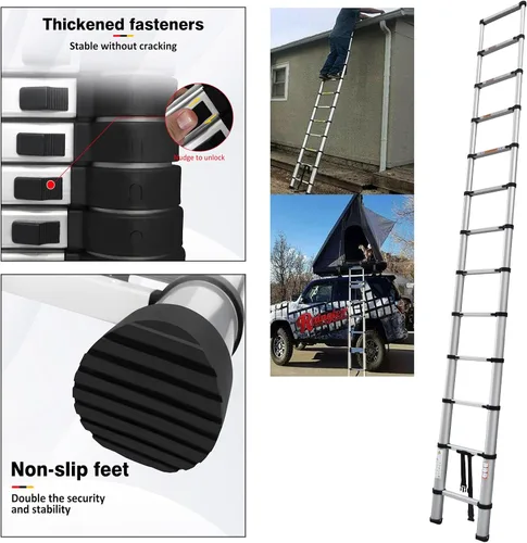 Miniatura 5 de Escalera telescópica de aluminio de 16 pies, escalera multiusos para trabajo diario o al aire libre, escalera extensible portátil para caravana