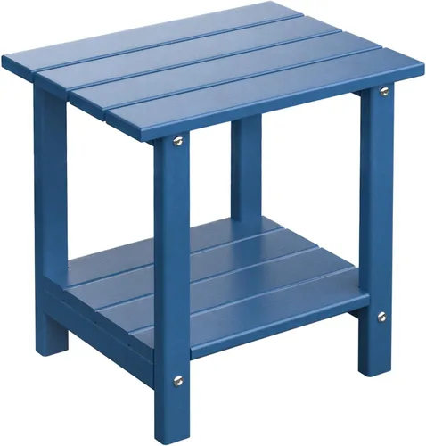 Miniatura 9 de Mesa auxiliar redonda de 2 niveles para exteriores con veta similar a la madera, mesa auxiliar Adirondack de HDPE para patio, mesa auxiliar Azul