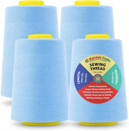 Miniatura 36 de Mandala Crafts 4 Pack of Serger Threads Cones Spools - 20S/2 24000 Yards Polyester Baby Blue Threads for Sergers Machine and Overlock Quilting