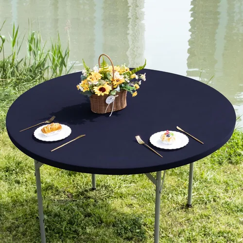 Miniatura 34 de Mantel cuadrado ajustable elástico de elastano para mesa, para comedor, cocina, hogar, fiesta, color azul marino, 34 x 34 pulgadas