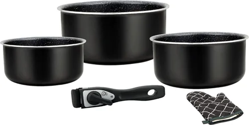 Herzberg HG 8051 BLK - Juego de utensilios de cocina de inducción y sartenes para todas las fuentes de calor, juego de cocina de 5 piezas con