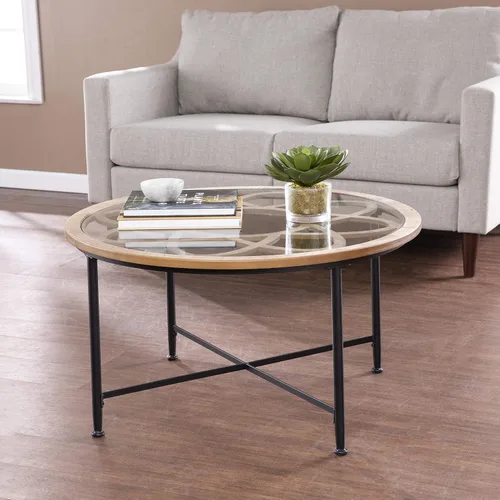 Miniatura 2 de SEI Furniture Melvoir - Mesa de cóctel de 32 pulgadas con tapa de cristal, diseño floral, color negro y natural