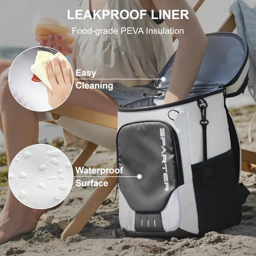 Miniatura 5 de SPARTER - Mochila enfriadora aislada a prueba de fugas para 33/49 latas, bolsa térmica con 2 compartimentos aislados, mochila de playa, viaje