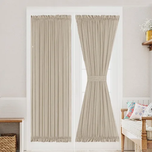 Miniatura 10 de Turquoize Elegantes cortinas de lino para puerta francesa, paneles de cortina de filtrado de luz, panel de lino con bolsillo para barra, panel