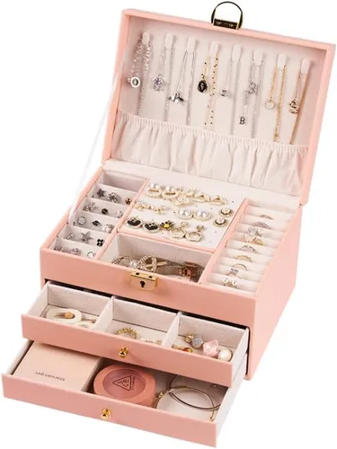 Miniatura 9 de coobest Joyero de 3 capas, organizador de joyas con cajón organizador de joyas, cajas de joyería grandes y organizador con organizador de aretes