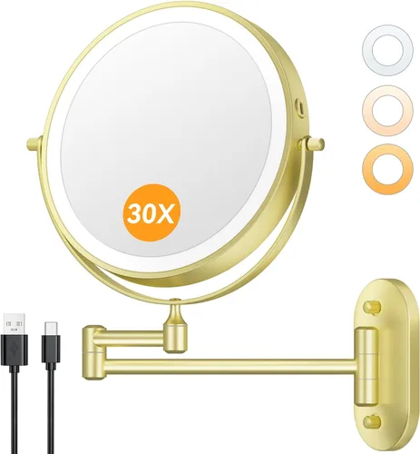 Miniatura 15 de Espejo de maquillaje iluminado de pared 30X/1X de 10 pulgadas, espejo de aumento de doble cara recargable de 5000 mAh con luz, espejo de tocador LED