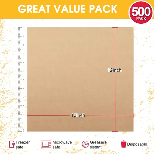 Miniatura 2 de Fumete Paquete de 500 hojas de papel encerado de 12 x 12 pulgadas para comida delicatessen, antiadherente, hamburguesas, hamburguesas, sándwiches