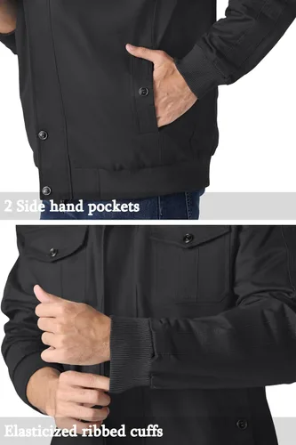 Miniatura 5 de MAGNIVIT Chaqueta cortavientos militar ligera para hombre con cuello parado, cierre frontal, 7 bolsillos - Algodón Negro