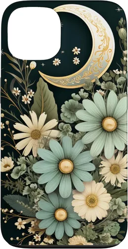 Funda botánica de flores silvestres para iPhone 13 verde salvia