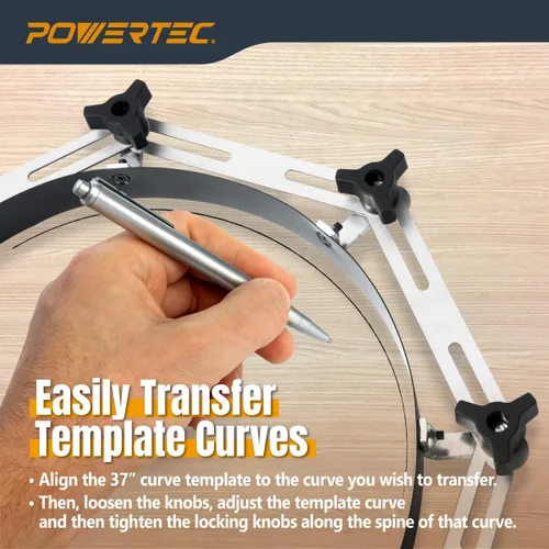 Miniatura 4 de POWERTEC Regla de plantilla de curva flexible de 37 pulgadas, curva de madera, tira de perfiles de carpintería, herramienta de plantilla de acero
