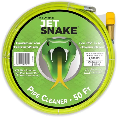 Chorro de alcantarillado de 50 pies - Trenza de acero flexible - Completo y listo para usar - Para tu lavadora a presión eléctrica