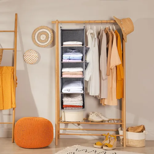 Miniatura 2 de BOOMIBOO Organizador de armario colgante y estantes, 5 estantes colgantes con 2 bolsillos laterales, almacenamiento plegable (negro)