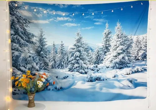Miniatura 4 de Loccor - Tapiz de invierno, tapiz de montaña de invierno, escena de pinos blancos, colgante de pared, paisaje natural, tapices, arte de pared