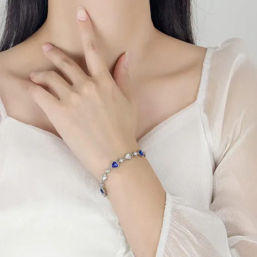 Miniatura 3 de Pulseras de plata de ley 925 para mujeres y adolescentes, con dije de corazón, brazalete de moda, ideal como regalo de joyería