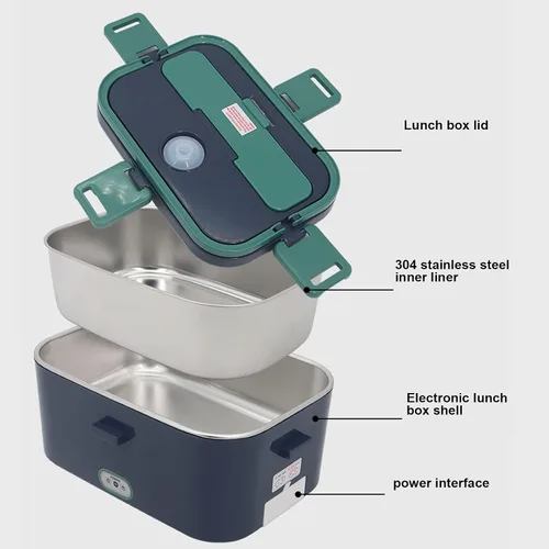 Miniatura 2 de Fiambrera eléctrica de 60 W, calentador de alimentos 3 en 1 (gran capacidad de 1.8L) para coche/camión/hogar/oficina, lonchera térmica con bolsa