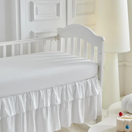 Miniatura 7 de Juego de ropa de cama para cuna pequeña con volantes, edredón acolchado bohemio con sábana bajera y falda de cama, ropa de cama de sirsaca suave