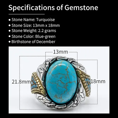 Miniatura 4 de SKOOMEN Men's Rings in Sterling Silver, Silver Ring with Black Agate Stone, Silver Men Ring with Turquoise Stone, Handmade Statement Ring with Lapis