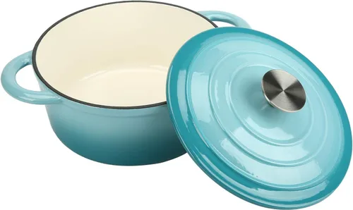 Miniatura 16 de COOKWIN Olla de hierro fundido esmaltada con tapa antiadherente, olla recubierta de esmalte antiadherente, azul, 3 QT