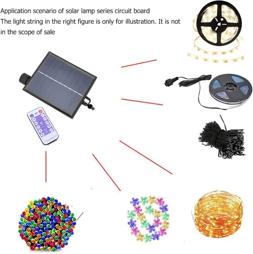 Miniatura 2 de Diydeg Panel solar de repuesto, caja de control de luz solar ajustable impermeable automática con control remoto, placa de circuito de cadena