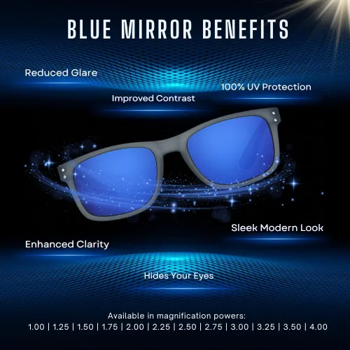 Miniatura 3 de proSPORT Lentes de sol de lectura para lectores con montura de cuerno con lentes de espejo azul para hombres y mujeres, no bifocales