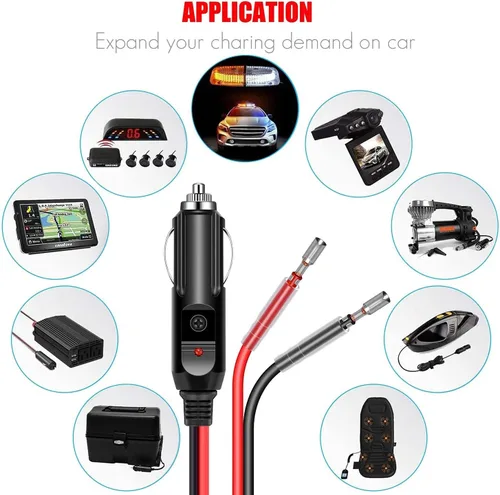 Miniatura 4 de Holder - Paquete de 2 encendedores de cigarrillos fusionados de 12 V con cables y luz LED, 16 AWG de repuesto para automóvil, macho resistente de 15