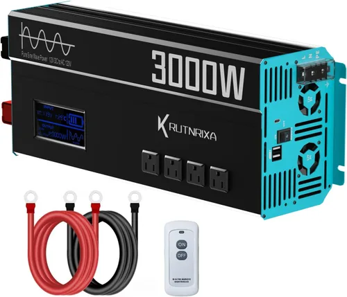 Pico de potencia de onda sinusoidal pura de 3000 W, 6000 W, 12 V, inversor de CC a CA 110 V 120 V con control remoto, 4 salidas de CA, puerto USB