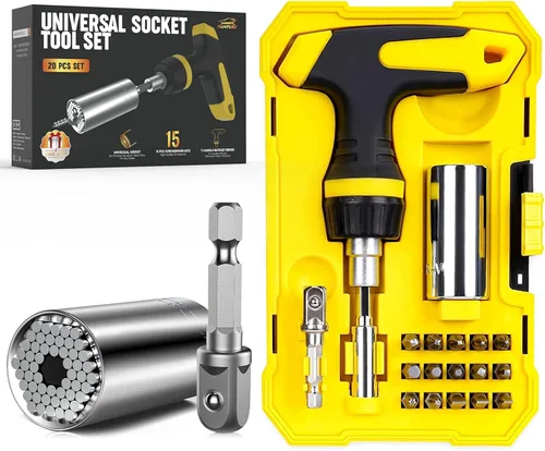 HANPURE Regalos navideños para hombres y mujeres, juego de destornilladores magnéticos con adaptador de taladro eléctrico, accesorios de agarre
