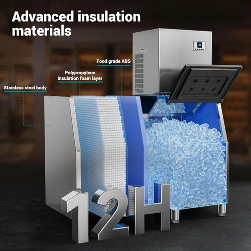 Miniatura 3 de Máquina de hielo comercial de 680 libras/24 horas con contenedor de almacenamiento de 560 libras, lista para hielo en 8-15 minutos, aprobación ETL