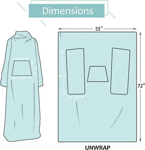 Miniatura 9 de Solaris Manta Vestible de Viaje con Mangas, 2 en 1, Manta de Almohada de Avión Plegable para Adultos, Mujeres y Hombres, Manta Corporal Suave