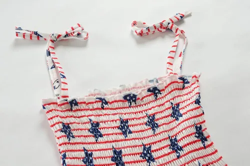 Miniatura 4 de CM-Kid Vestido para niñas del 4 de julio, vestido de verano de bandera estadounidense a rayas y estrellas, ropa patriótica para niños de 2 a 8 años