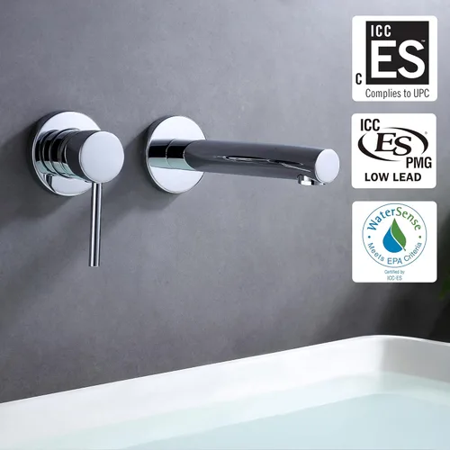 Miniatura 2 de sumerain Grifo de baño de montaje en pared para zurdos de una sola manija en cromo