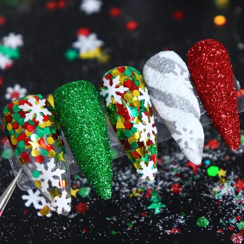Miniatura 3 de Brillantina para uñas de Navidad, copos de nieve, lentejuelas de uñas rojo y verde, diseños de Navidad mezclados en polvo, hexágono, copos