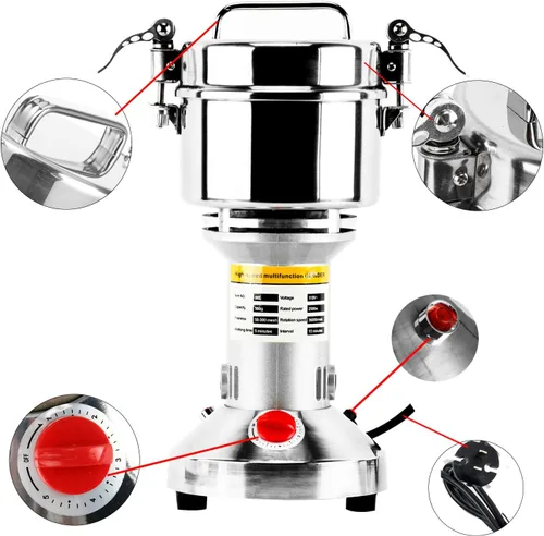 Miniatura 4 de DasMarine Molinillo eléctrico de grano de alta velocidad de 17.64 oz, molinillo de especias de acero inoxidable comercial con motor de 2500 W, malla