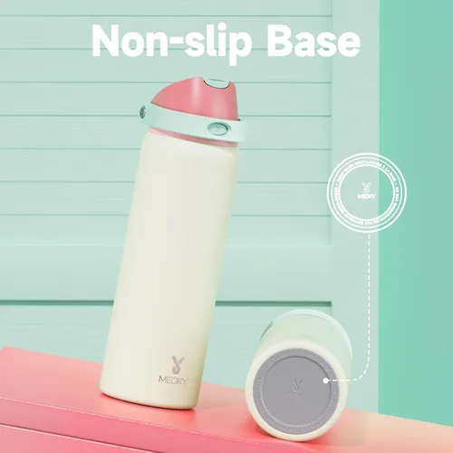 Miniatura 7 de Botella de agua aislada de 32 onzas con pajita: Botella de agua de metal de acero inoxidable Meoky con tapa 2 en 1 - A prueba de fugas, fría durante