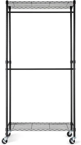 Miniatura 2 de Amazon Basics Perchero ajustable con doble barra, organizador de ropa colgante con ruedas, resistente, 36 x 14 x 72 pulgadas, negro