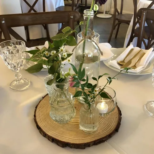 Miniatura 4 de KEILEOHO 9 piezas de rebanadas de madera natural con corteza, discos de árbol sin terminar de 8 a 10 pulgadas, rebanada de madera redonda