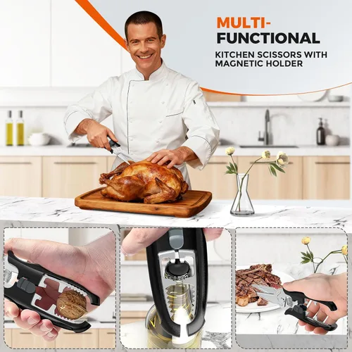 Miniatura 5 de Tijeras de cocina multifuncionales, tijeras de cocina con soporte magnético y bloqueo de seguridad, tijeras de aves de corral resistentes, acero